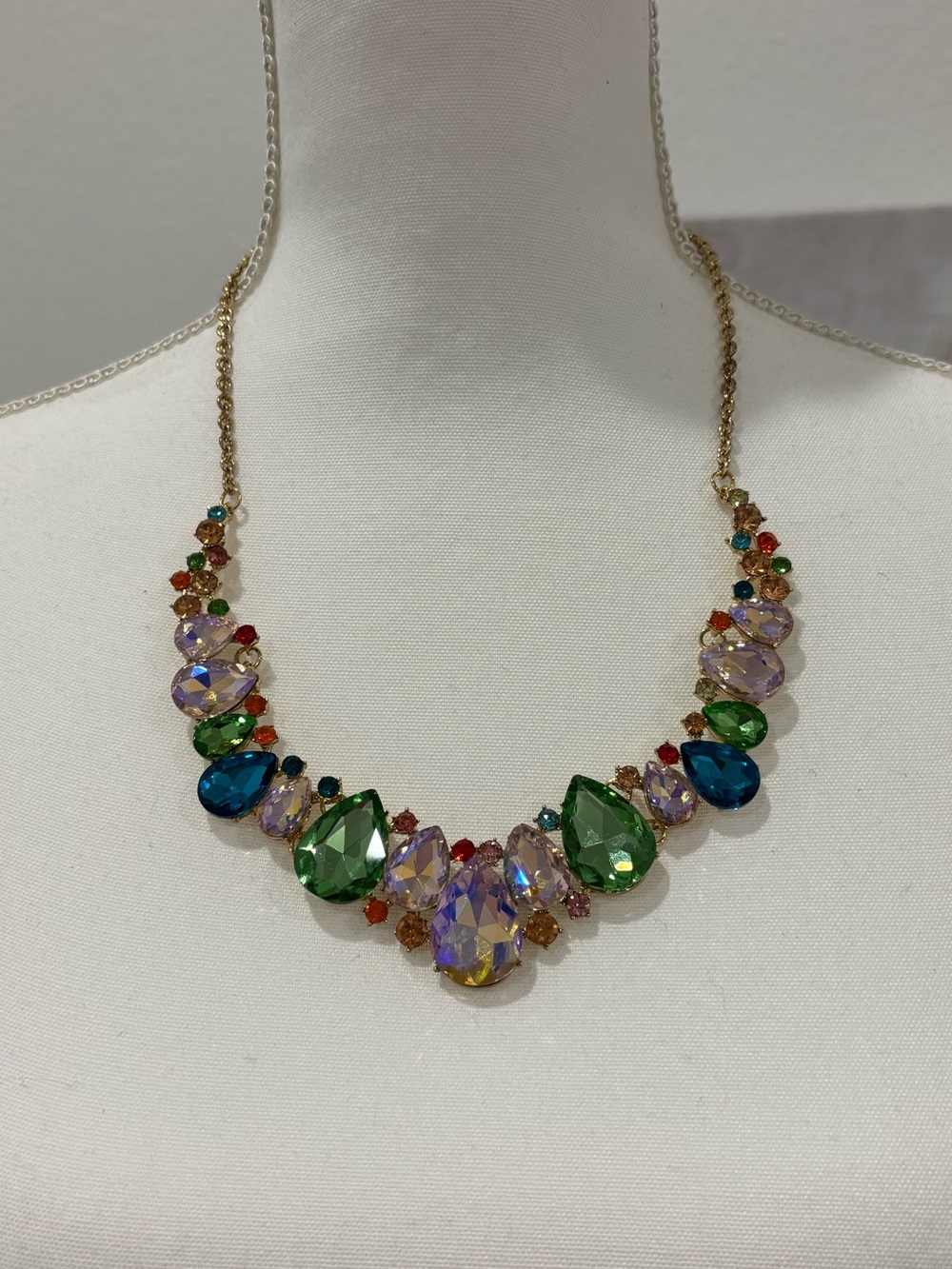 Gold Multicolor Crystal Statement Necklace - Women Jewelry